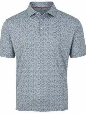 Johnnie-O Featherweight XL Polo Blue Cactus Print Golf Boca Rio Performance Mens